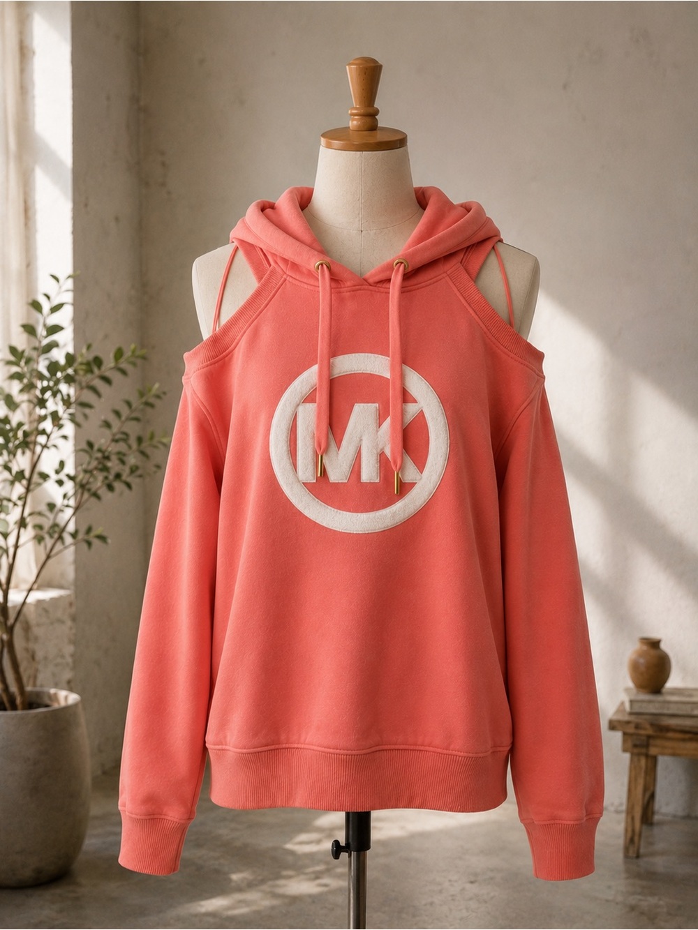 NWT  Michael Kors Creamsicle Cold Shoulder Logo Hoodie Size M